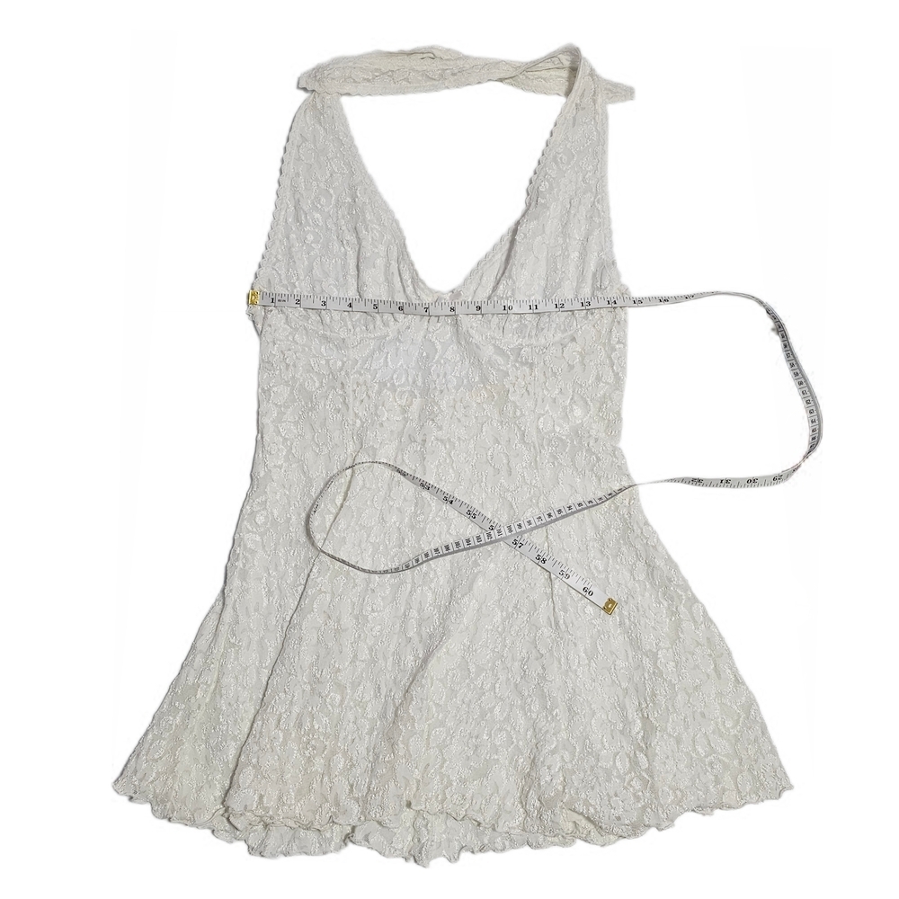 Escante Elegant Vintage Lace White Halter Babydoll Lace Lingerie Dress - Picture 10 of 14